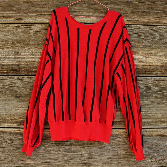 'Umgee U.S.A' black & red stripe open back balloon long sleeve sweater - Picture 1 of 6